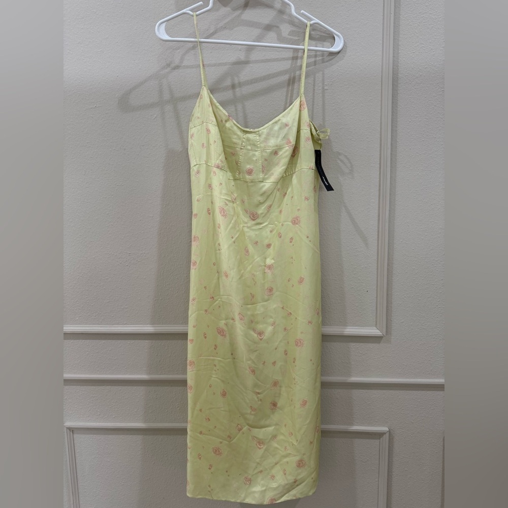 DKNY lemon lime corsette midi slip dress w/ pink rose florals size 6